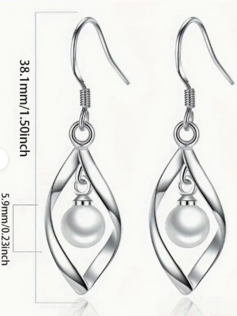 925 Sterling Silver Rhombus Dangle Earrings with Imitation Pearls Hypoallergenic